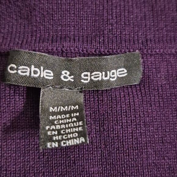 Cable & Gauge Sweater M Off Shoulder Wide Collar Scallop Edge Purple Knit - Picture 7 of 8